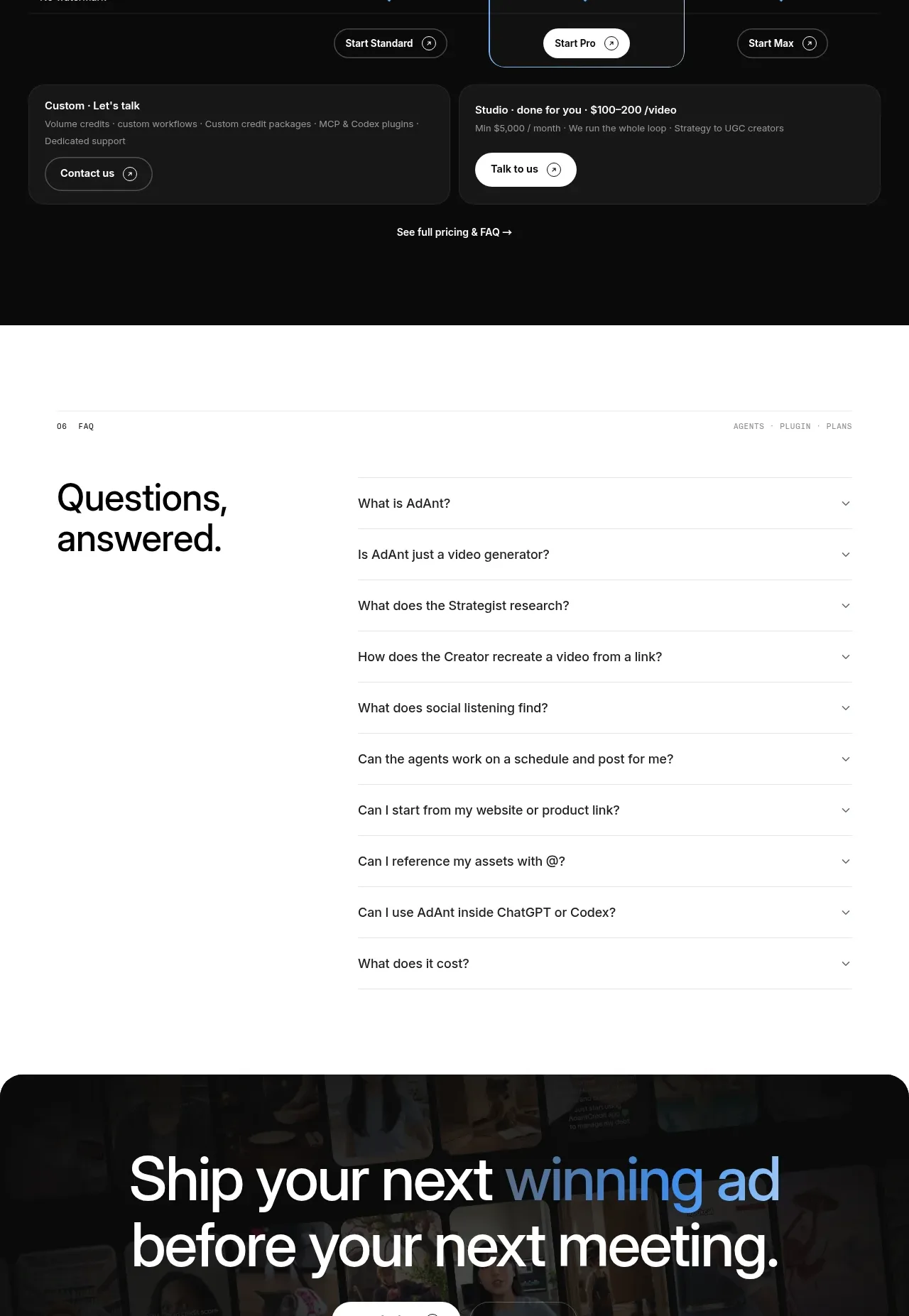 AdAnt 2.0 pricing table component