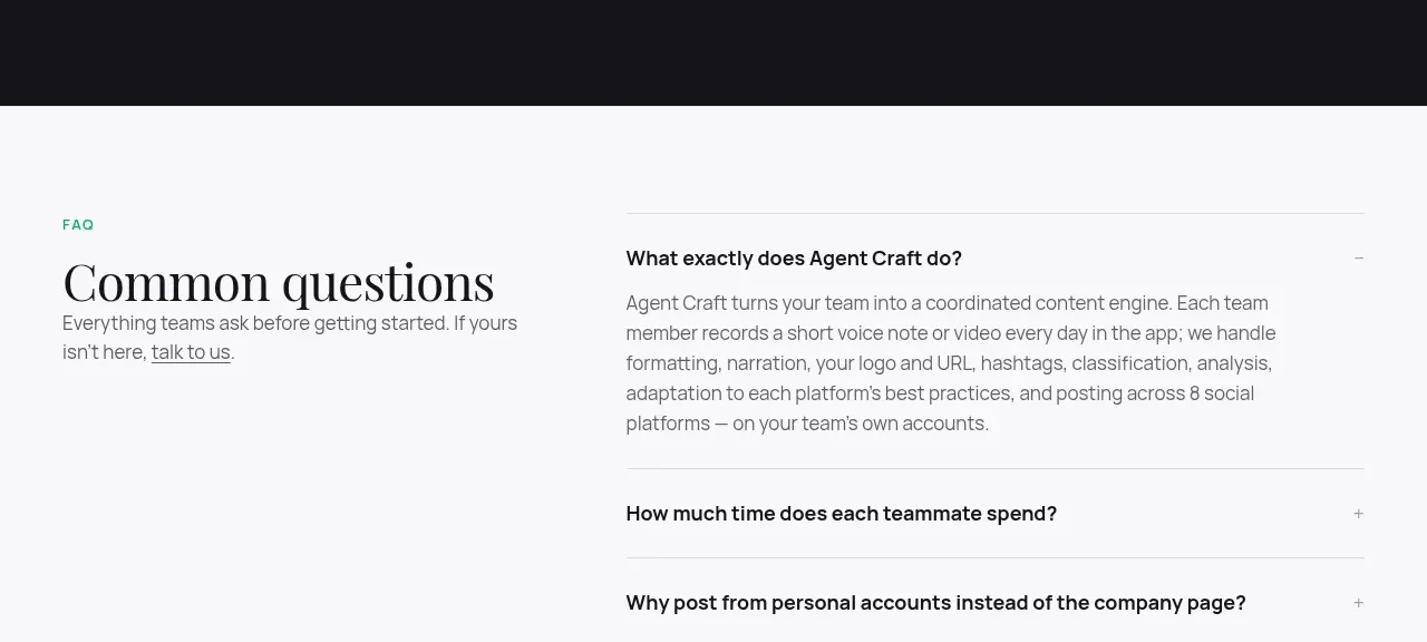 Agent Craft call to action component