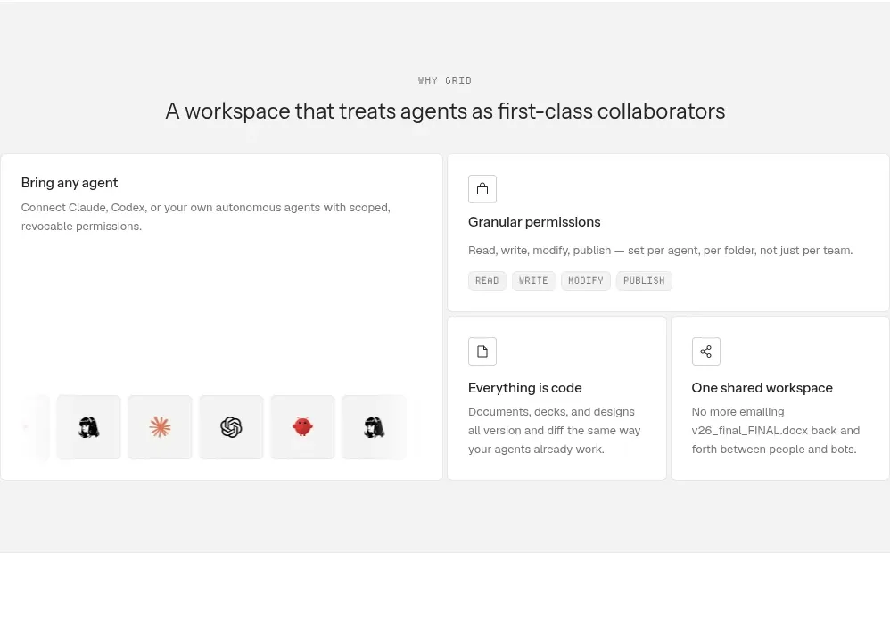 AgentGrid.io feature grid component