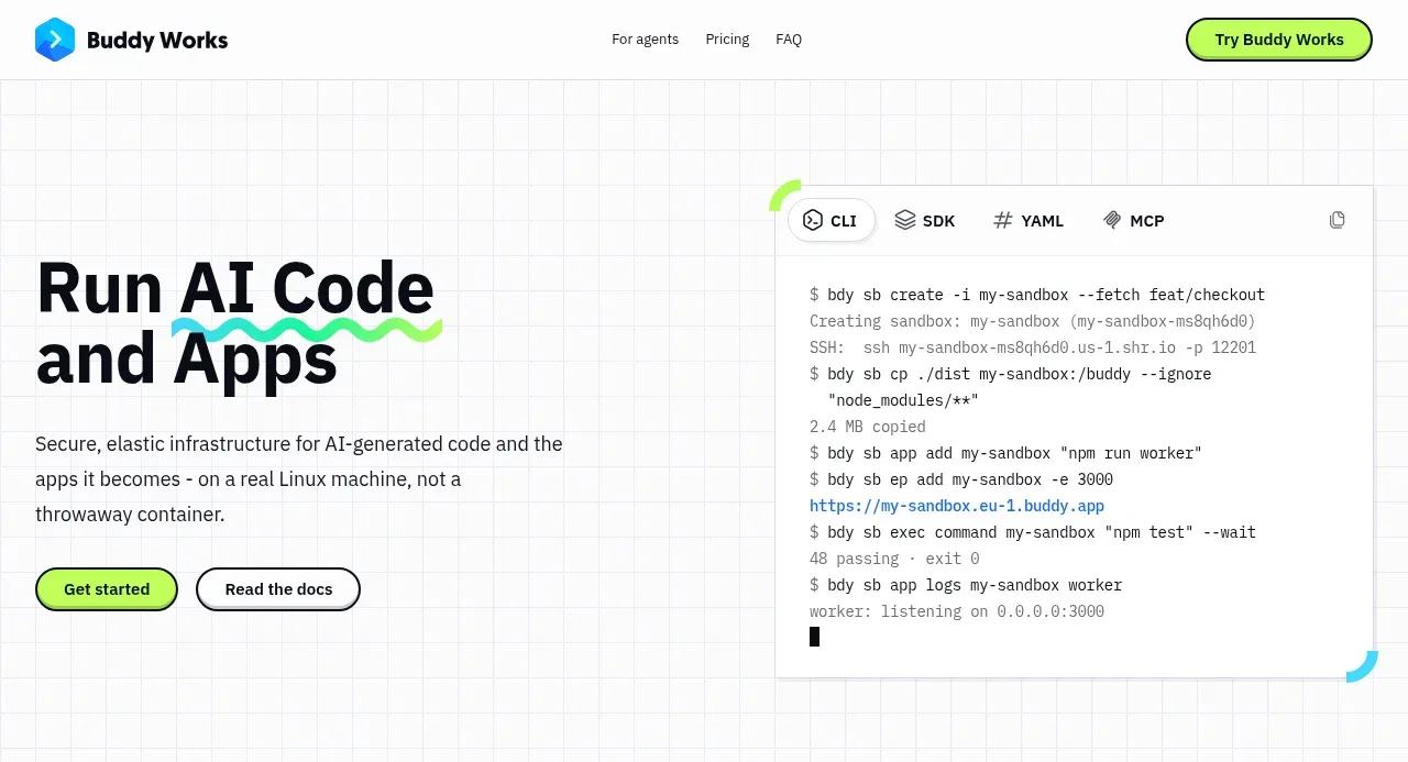 AI Sandboxes by Buddy hero component