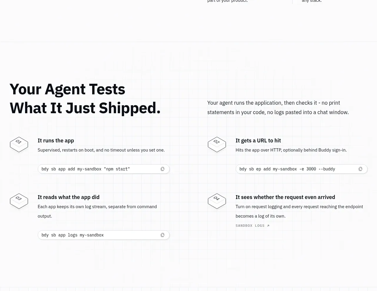 AI Sandboxes by Buddy feature grid component
