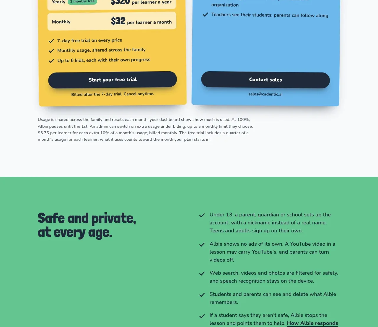 Albie pricing table component