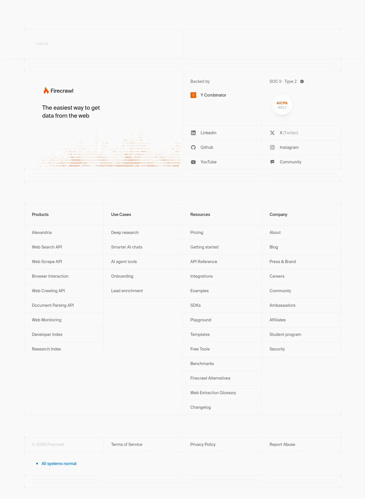 Alexandria by Firecrawl footer component