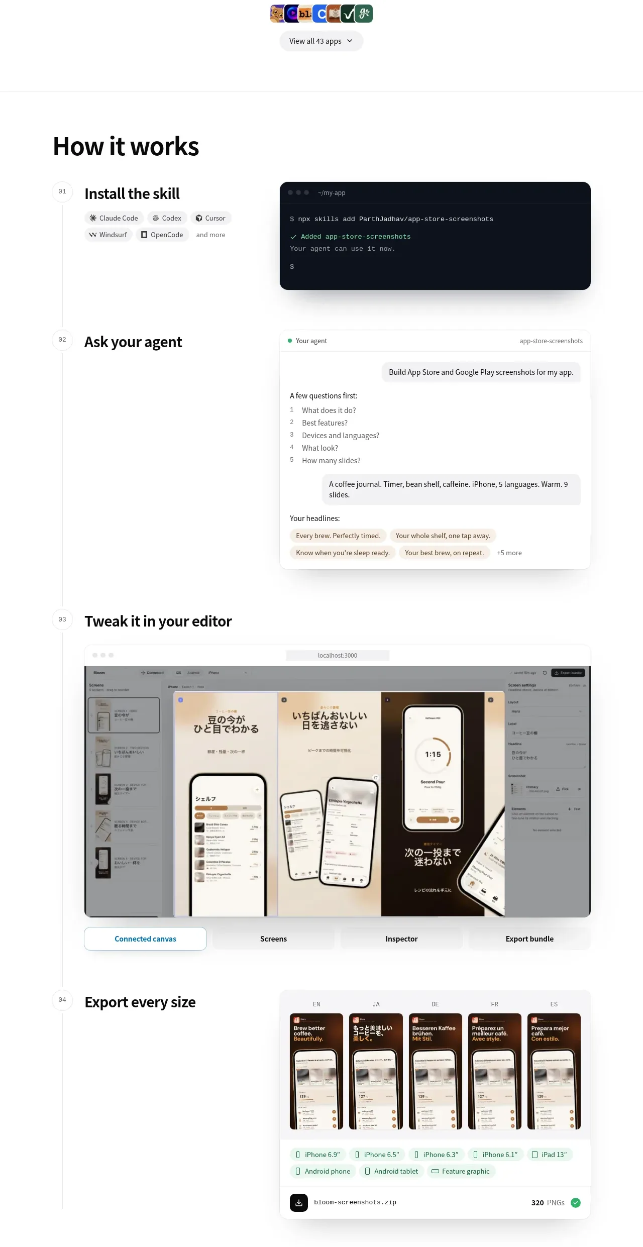 App Store Screenshots feature grid component
