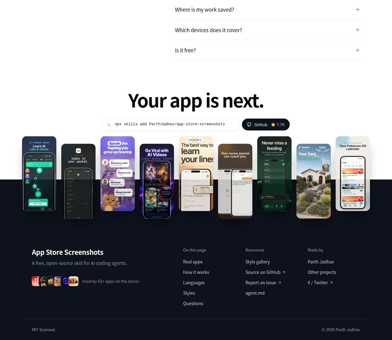 App Store Screenshots footer component