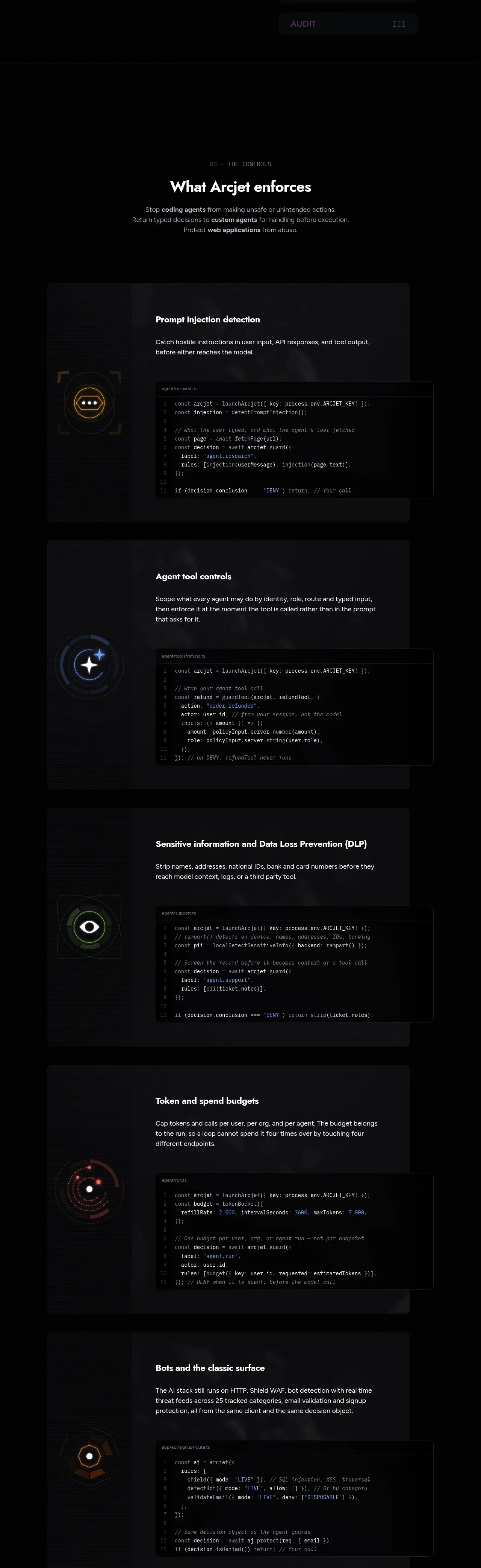 Arcjet feature grid component