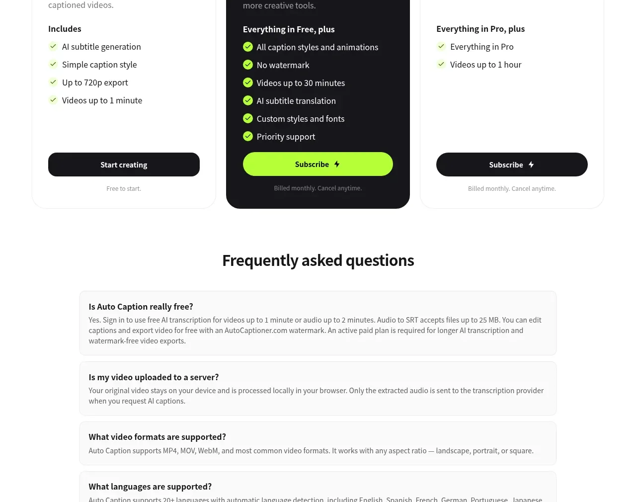 autocaptioner.com faq component