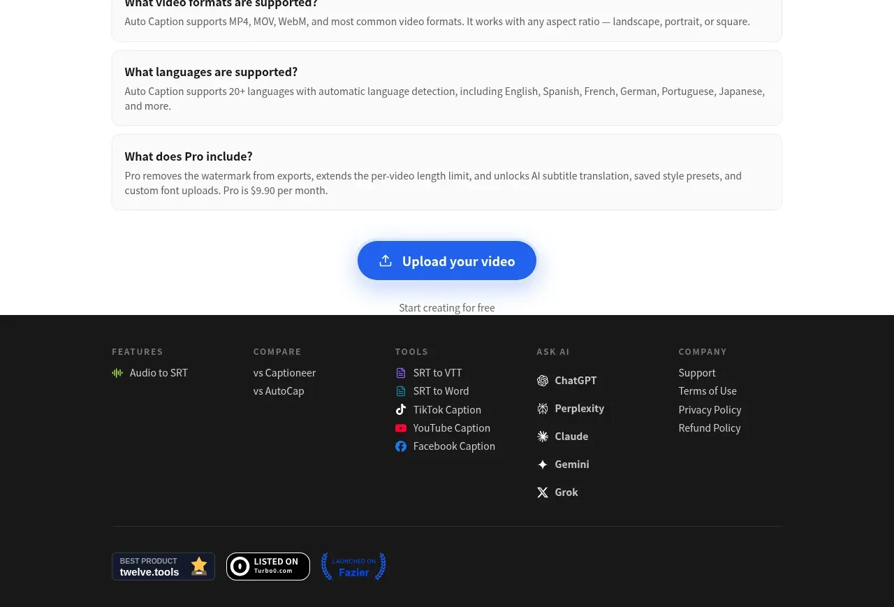 autocaptioner.com footer component
