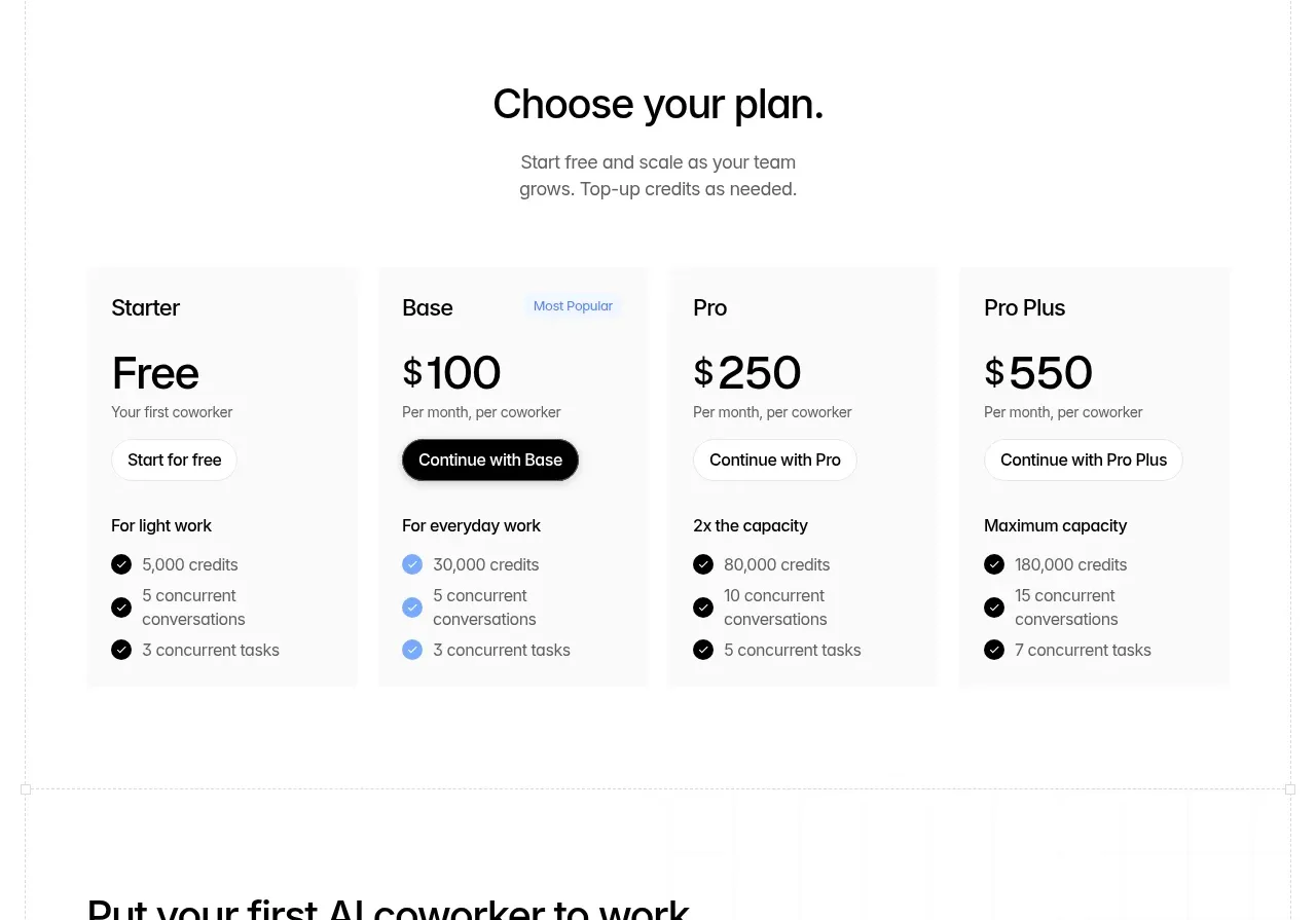 Backdrop pricing table component
