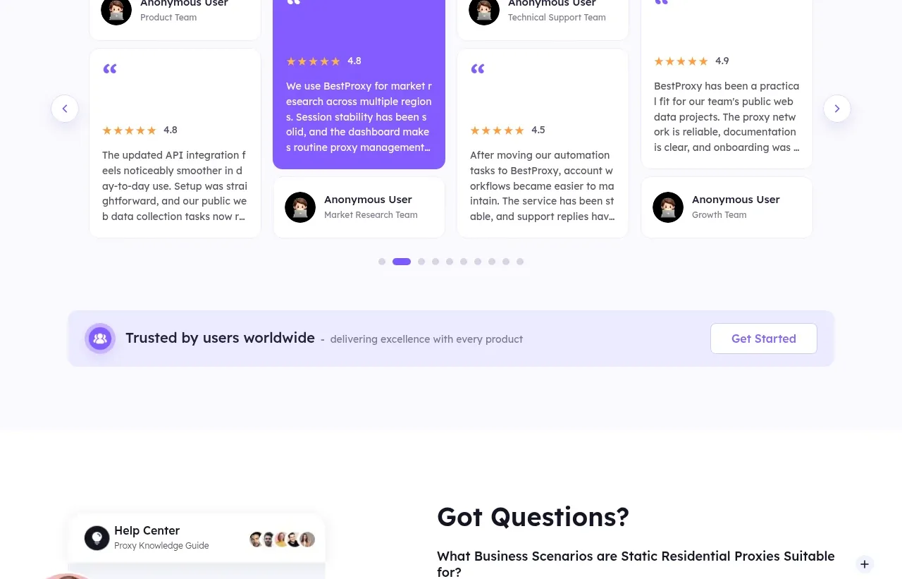 bestproxy.com testimonials component
