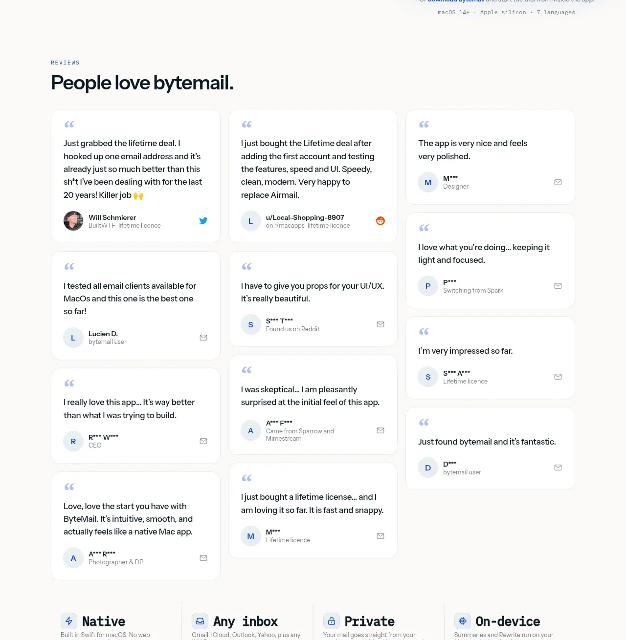 bytemail testimonials component