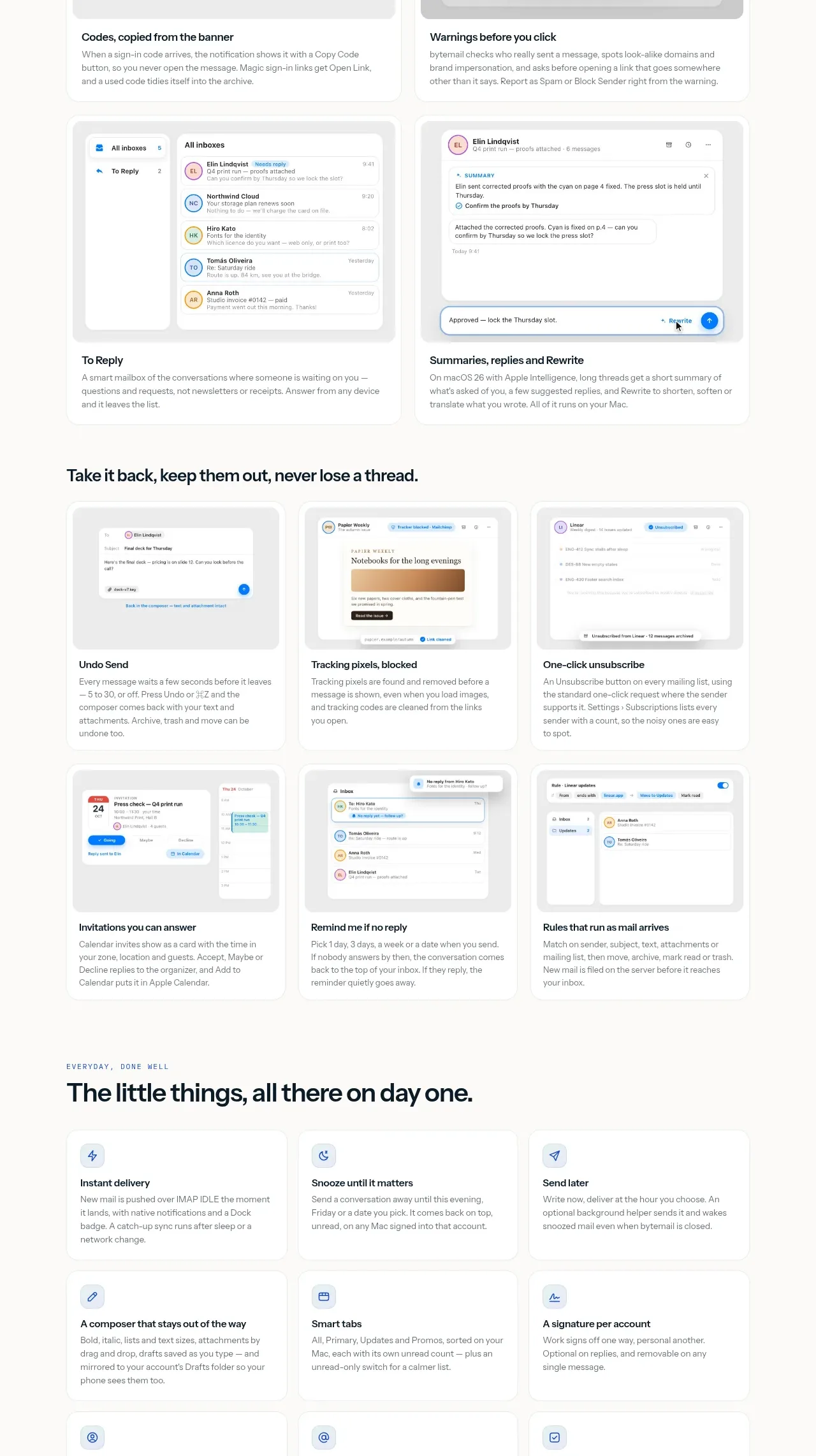 bytemail feature grid component