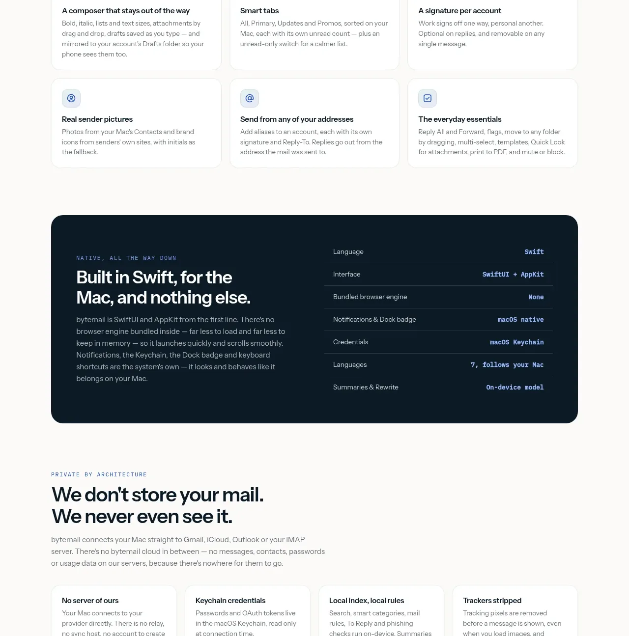 bytemail feature grid component