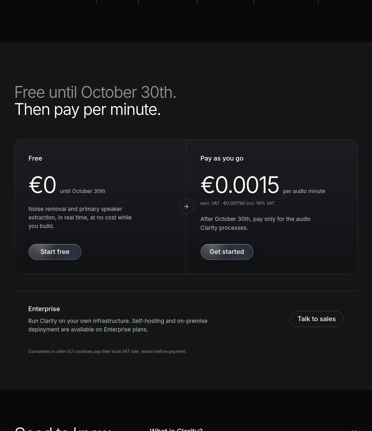 Clarity pricing table component