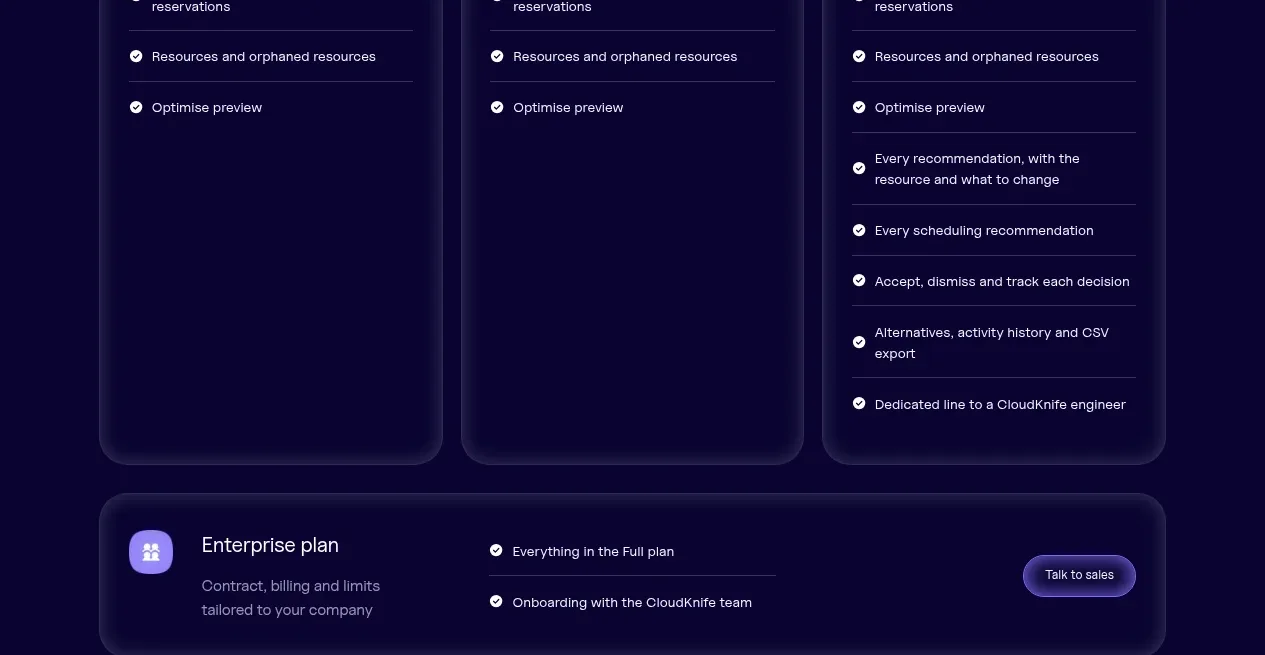 CloudKnife feature grid component