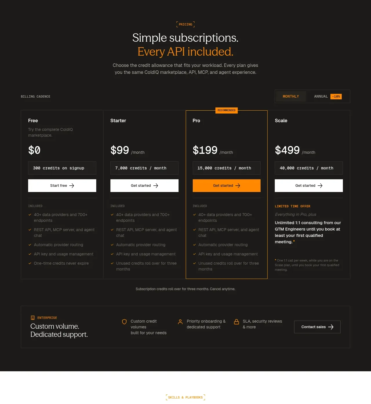 ColdIQ x Slack pricing table component