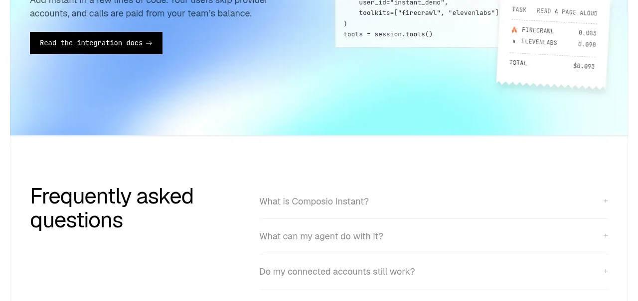 Composio Instant call to action component