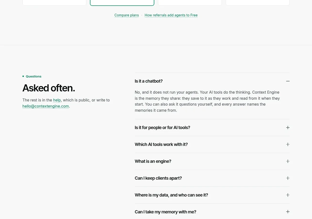 Context Engine pricing table component