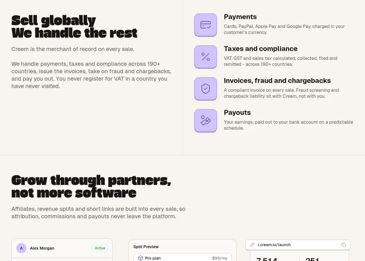 CREEM 2.0 feature grid component