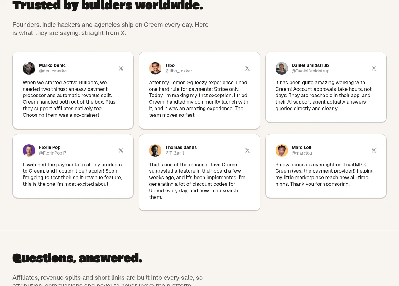 CREEM 2.0 feature grid component
