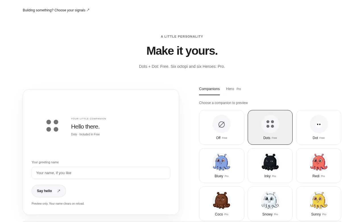 Dots call to action component