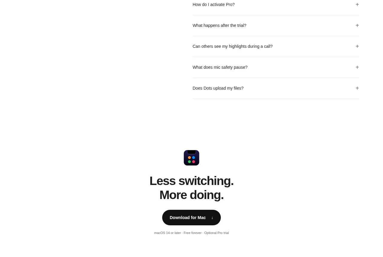 Dots call to action component