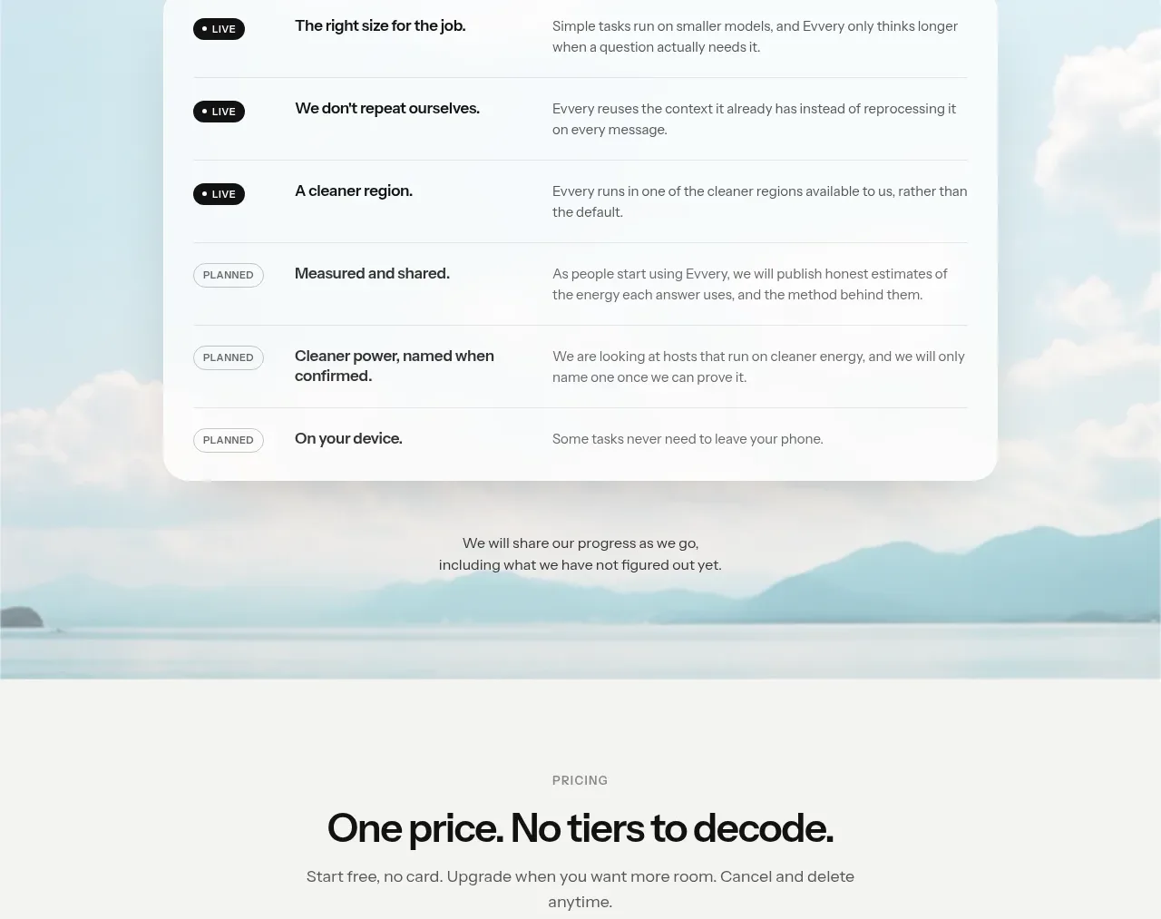 Evvery pricing table component