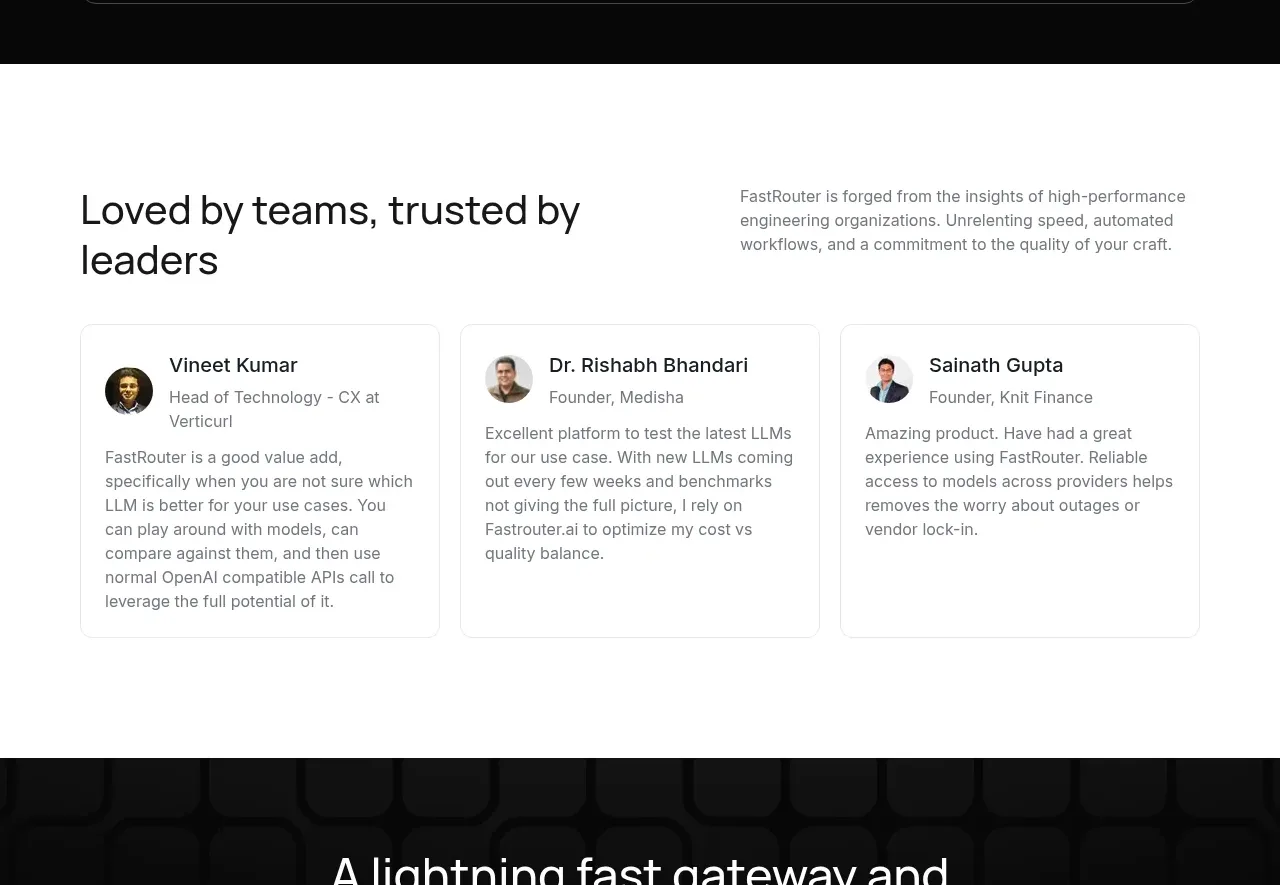 FastRouter.ai testimonials component