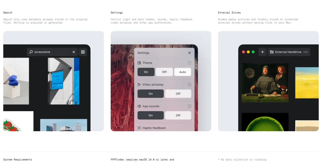 FFFFinder feature grid component