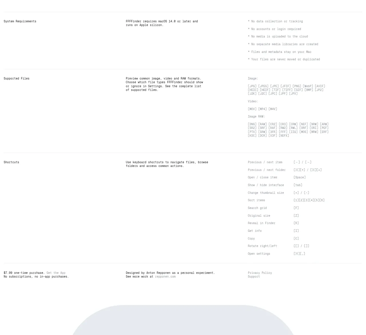 FFFFinder table component