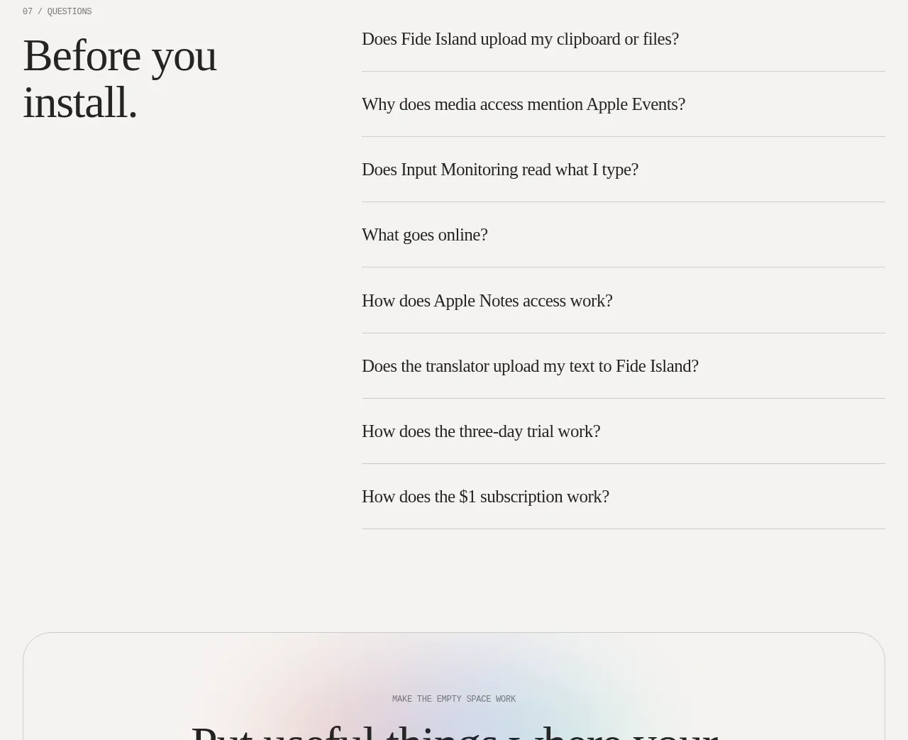 Fide Island faq component