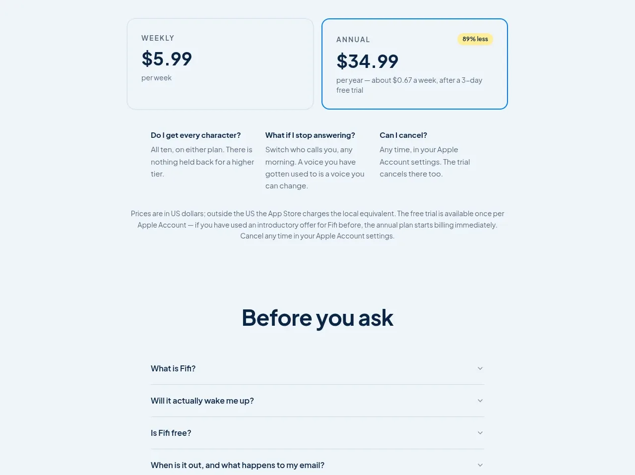 Fifi pricing table component