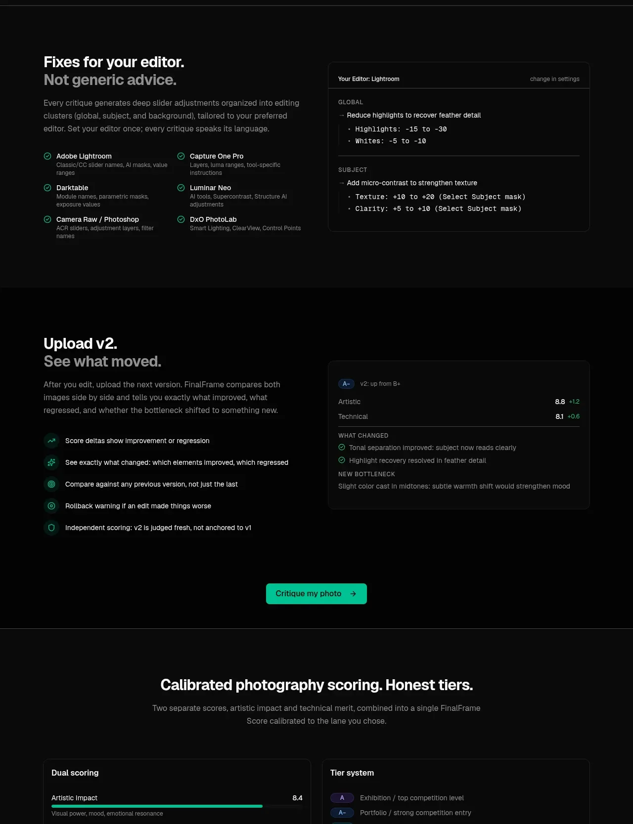 FinalFrame feature grid component