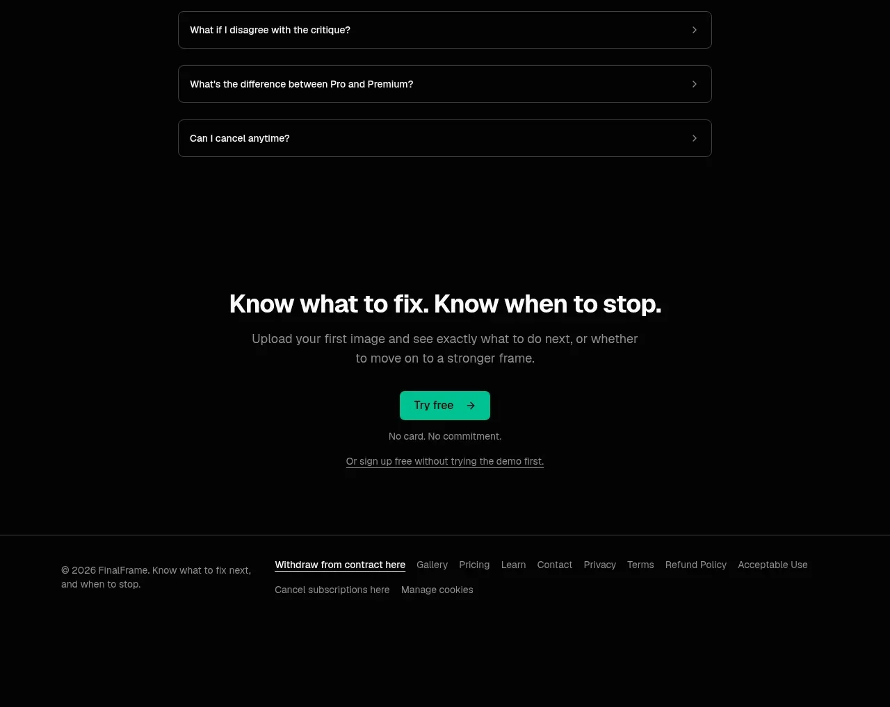 FinalFrame faq component