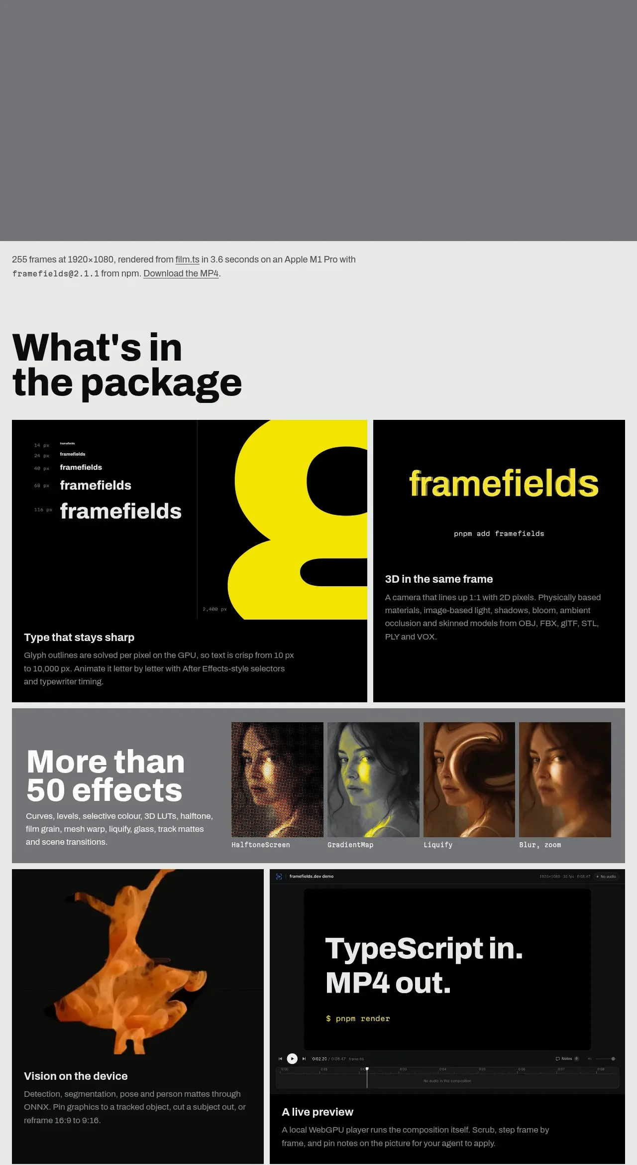 Framefields feature grid component