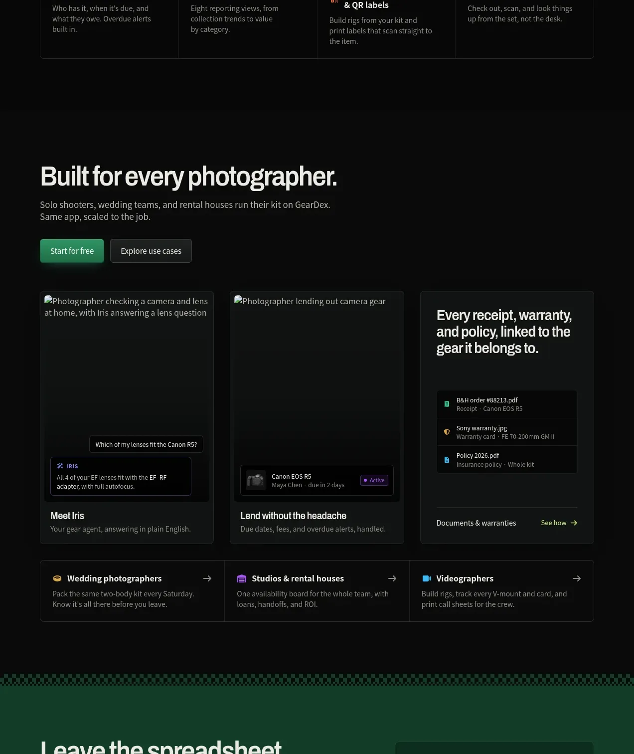 geardex.app feature grid component