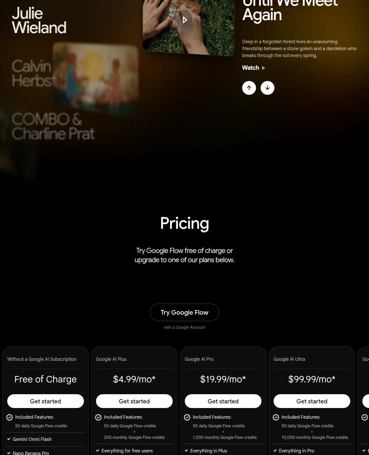 Google Flow for iOS & Android pricing table component