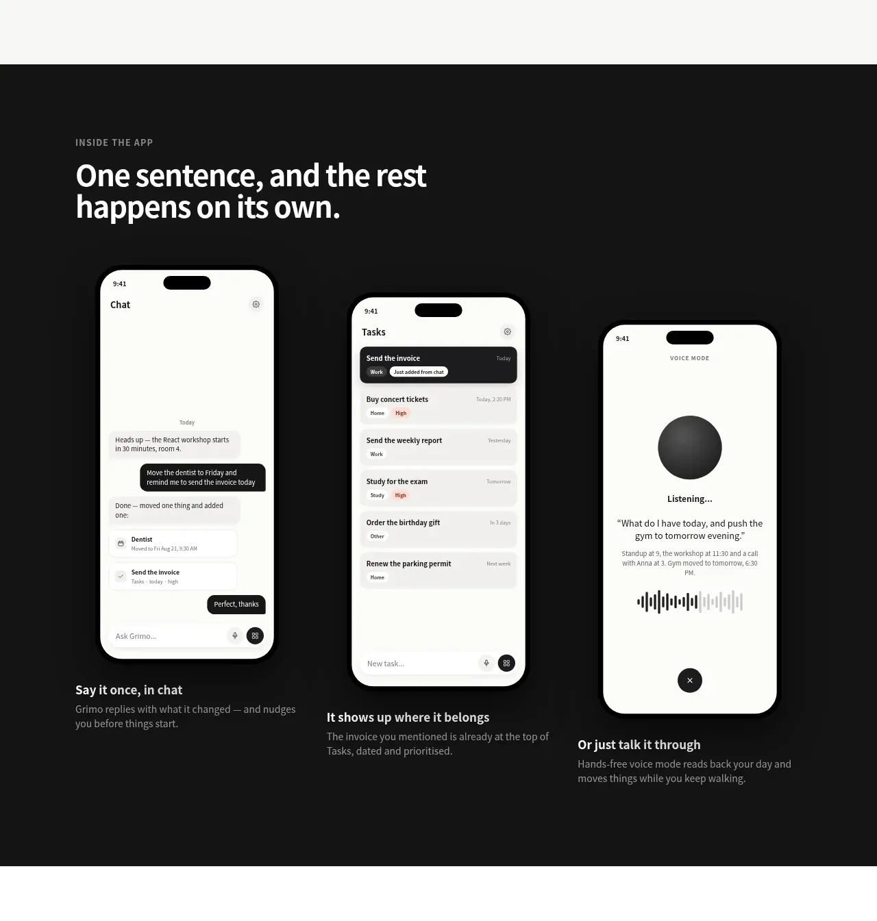 Grimo AI feature grid component