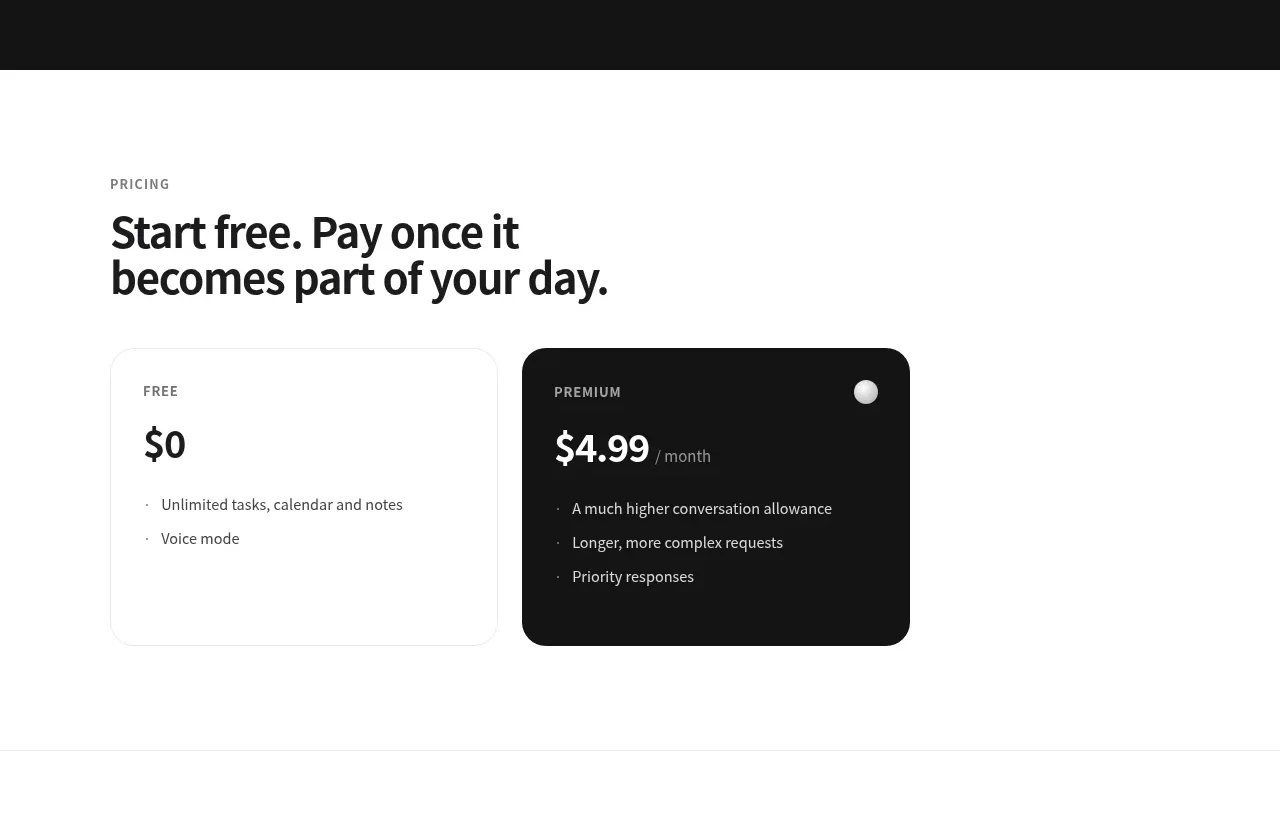 Grimo AI pricing table component