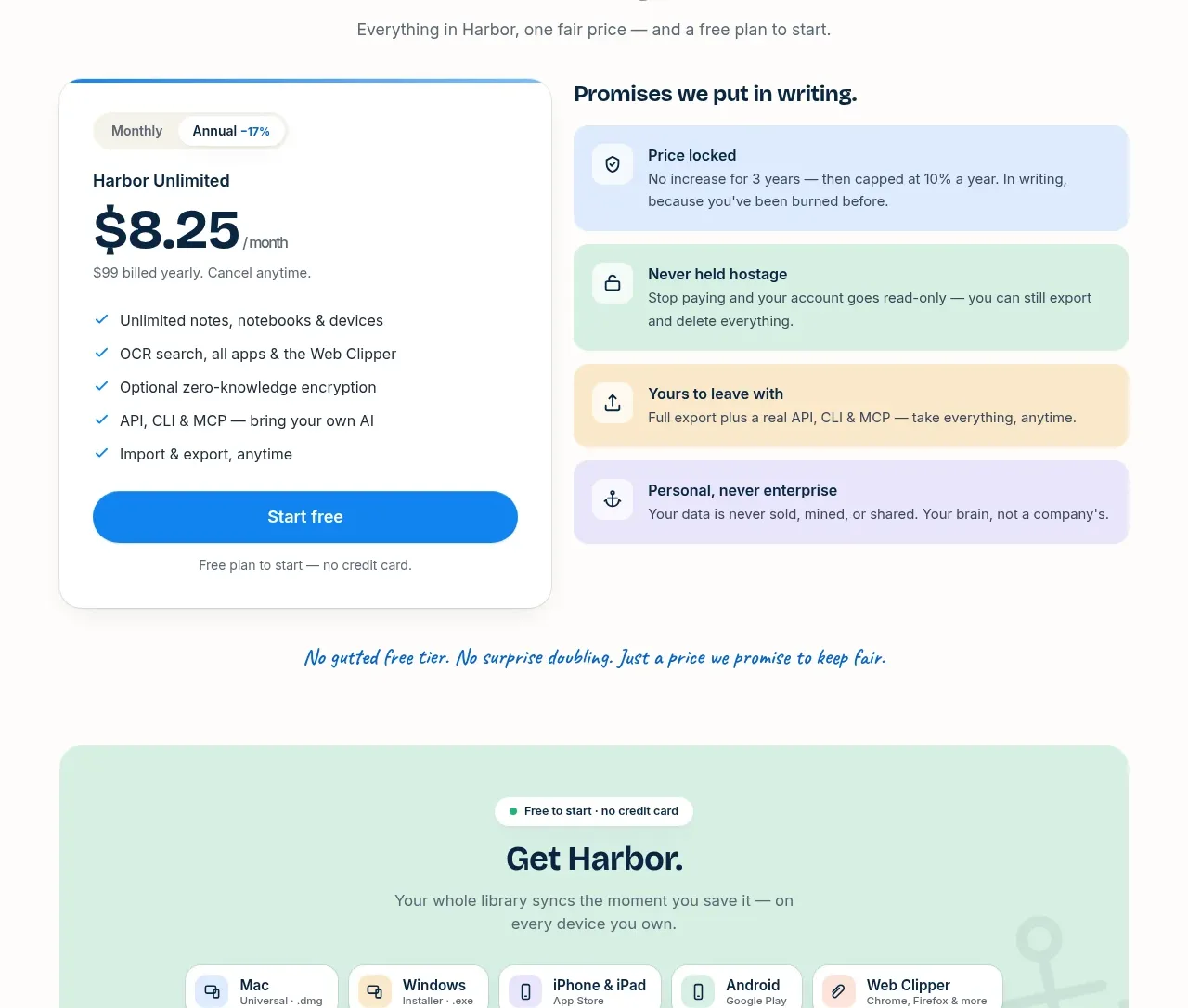 Harbor pricing table component