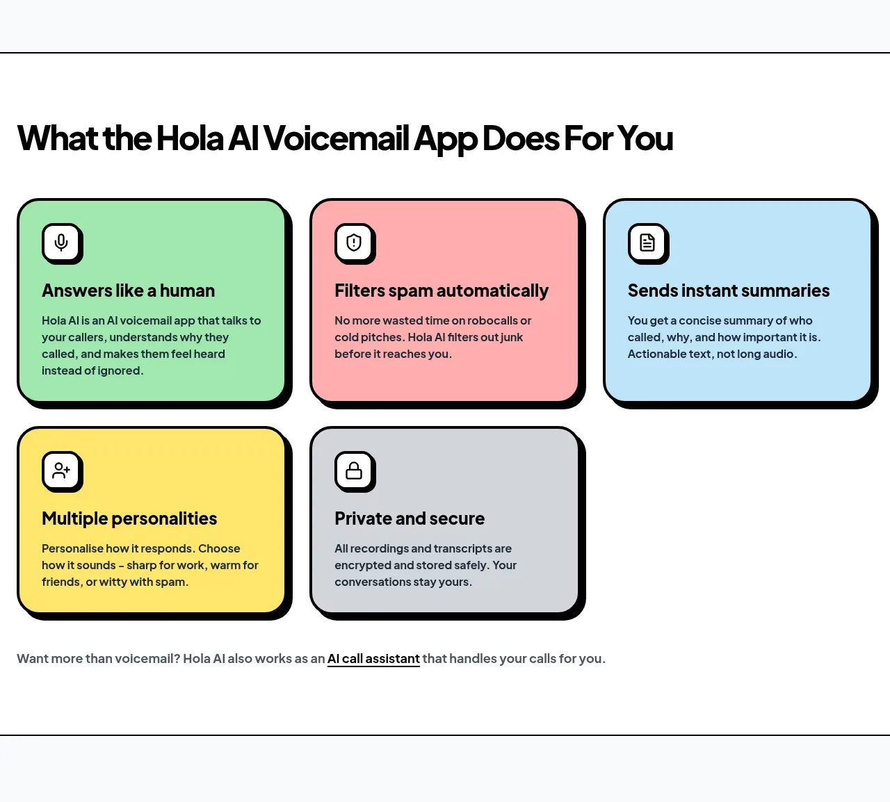 Hola AI feature grid component