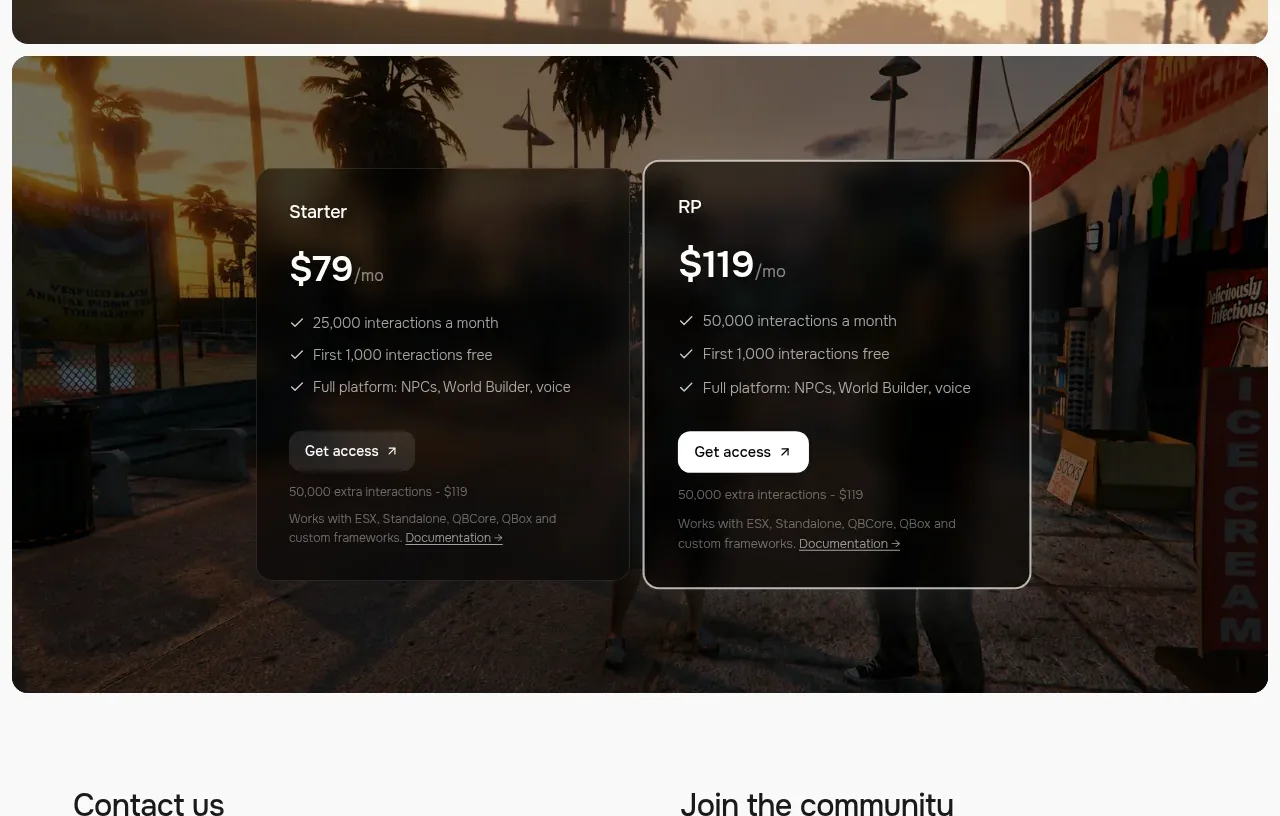 Humalike x GTA RP pricing table component