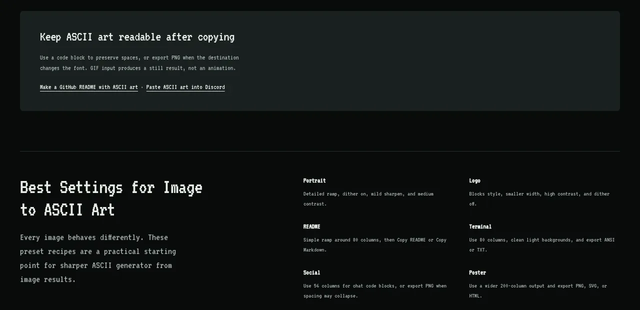 Image to ASCII feature grid component