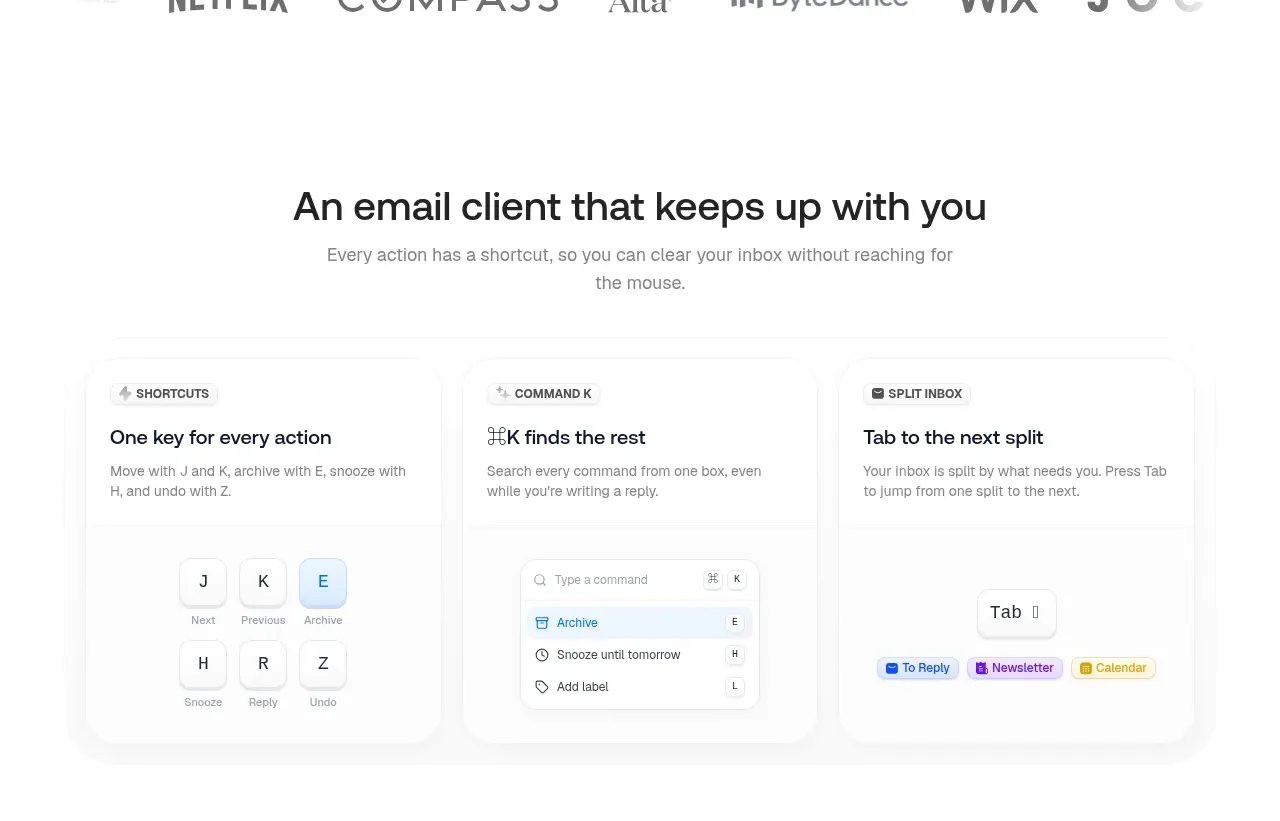 Inbox Zero feature grid component