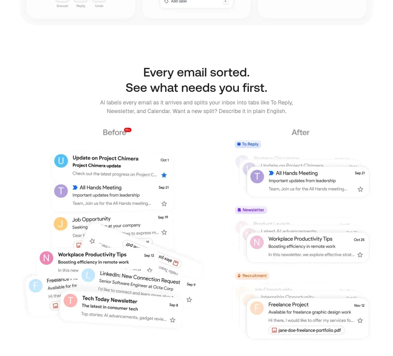 Inbox Zero feature grid component