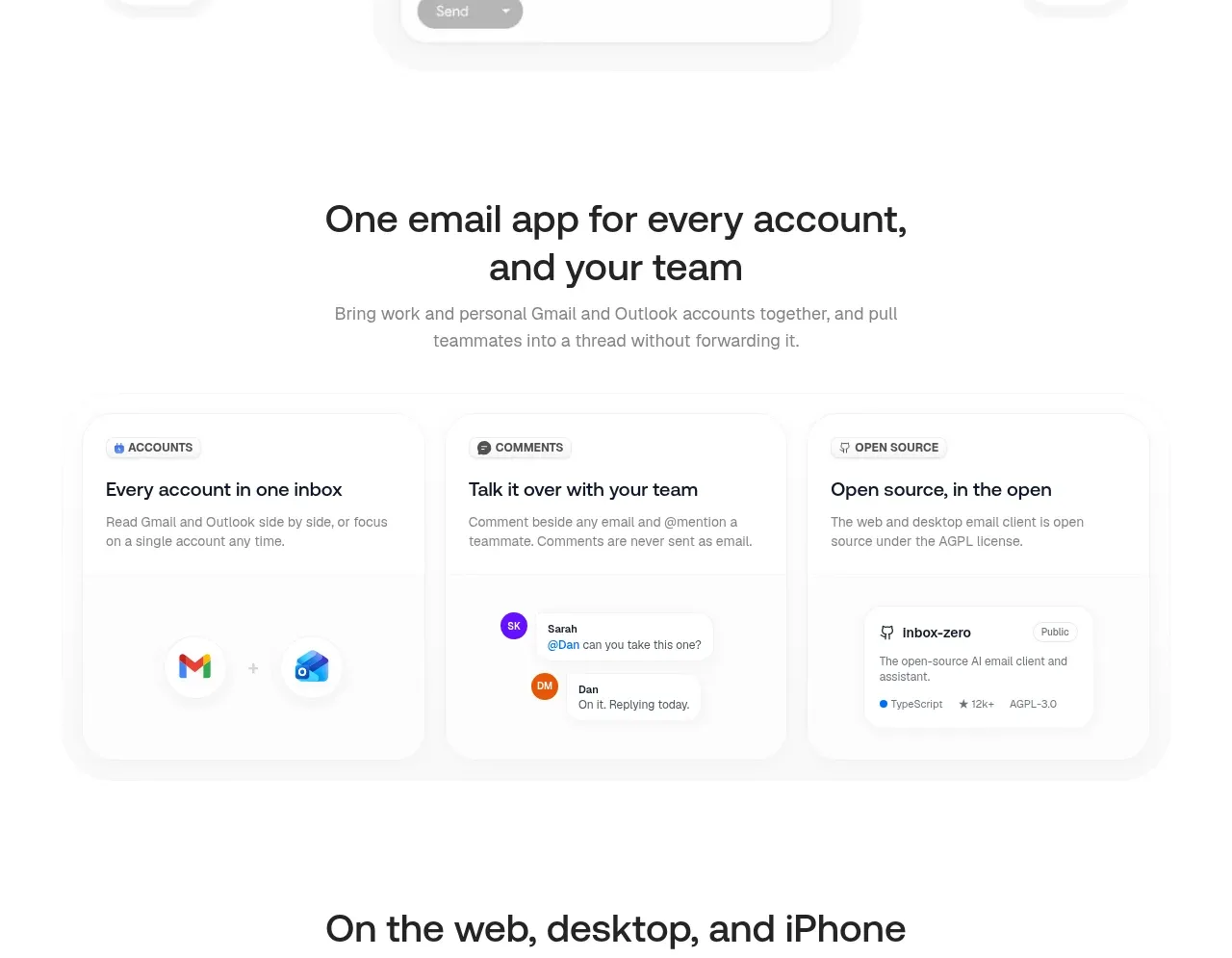 Inbox Zero feature grid component