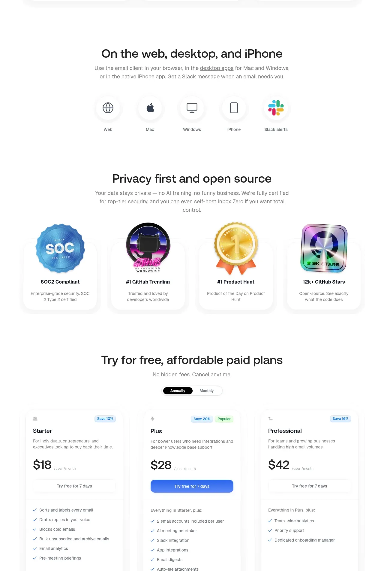 Inbox Zero feature grid component