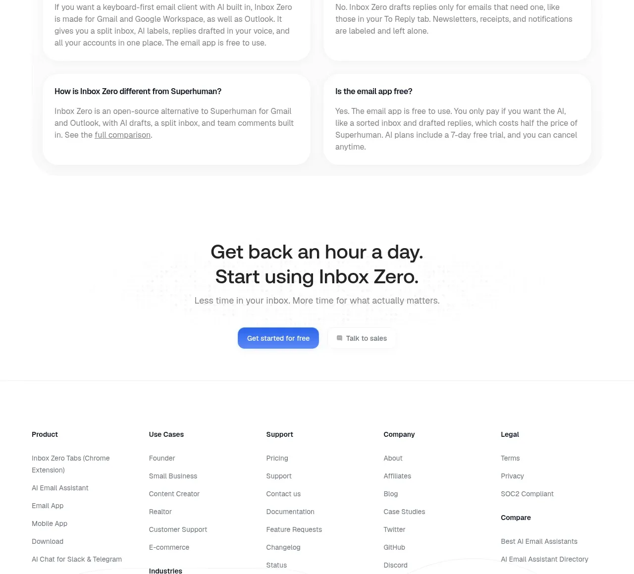 Inbox Zero faq component