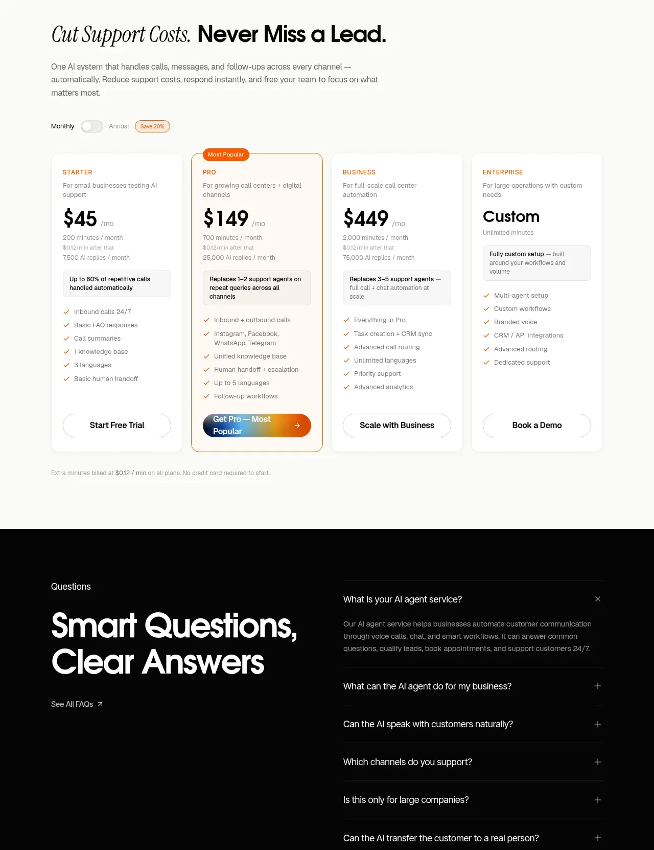 IntellAgents.io pricing table component