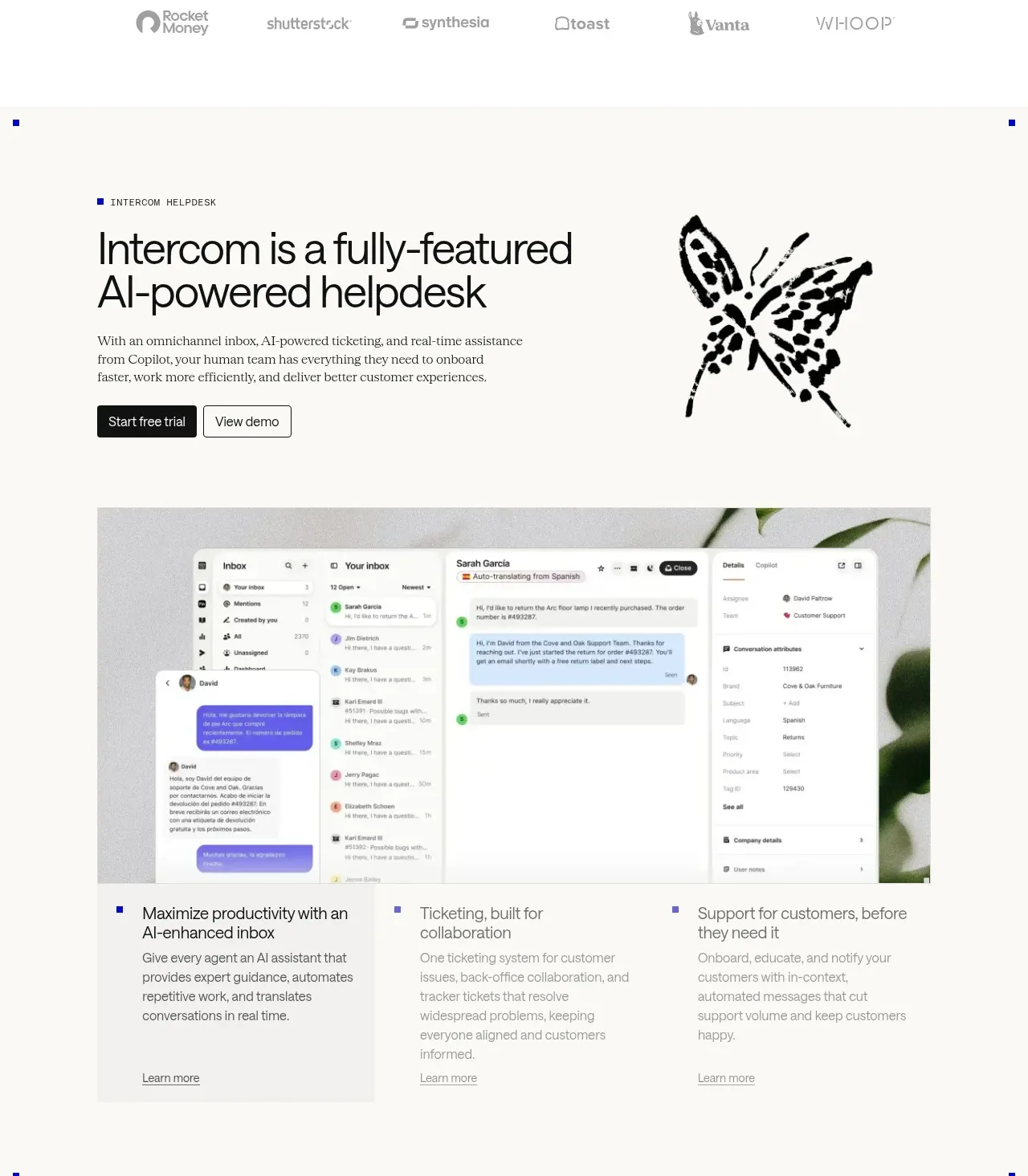 intercom.com feature grid component